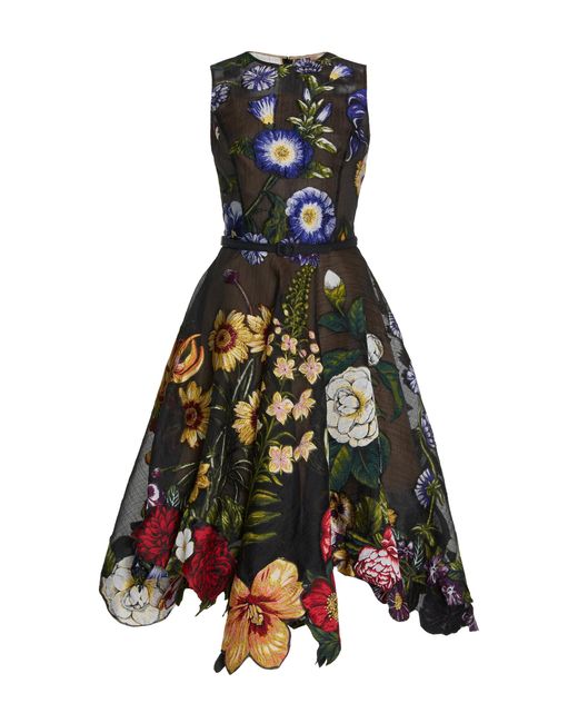 Oscar de la Renta Multicolor Floral Fil Coupé Silk-blend Midi Dress