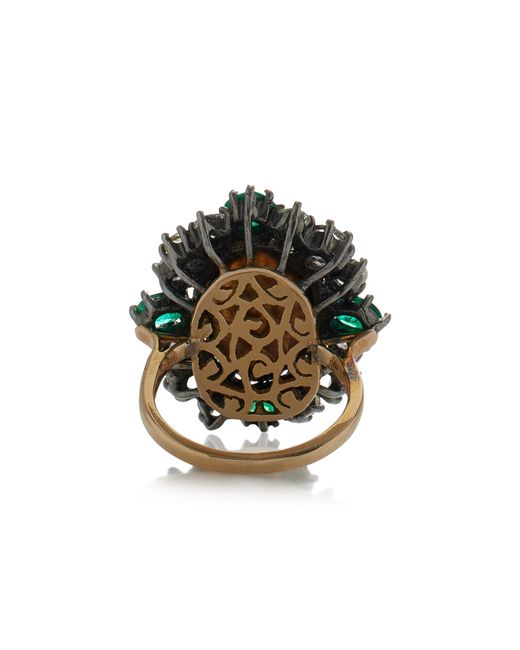 Amrapali White One-of-a-kind Rajasthan 14k Yellow Gold Diamond, Emerald Ring