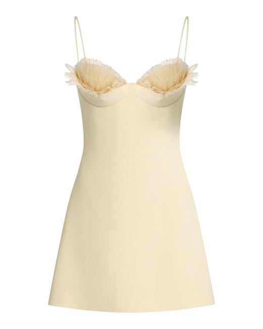 David Koma Natural Tulle-Trimmed Satin Balconette Mini Dress