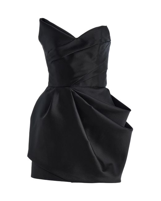 Monique Lhuillier Black Strapless Draped Mini Dress
