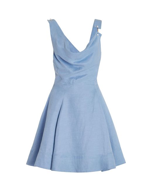 Aje. Blue Liberty Asymmetric Linen-blend Mini Dress