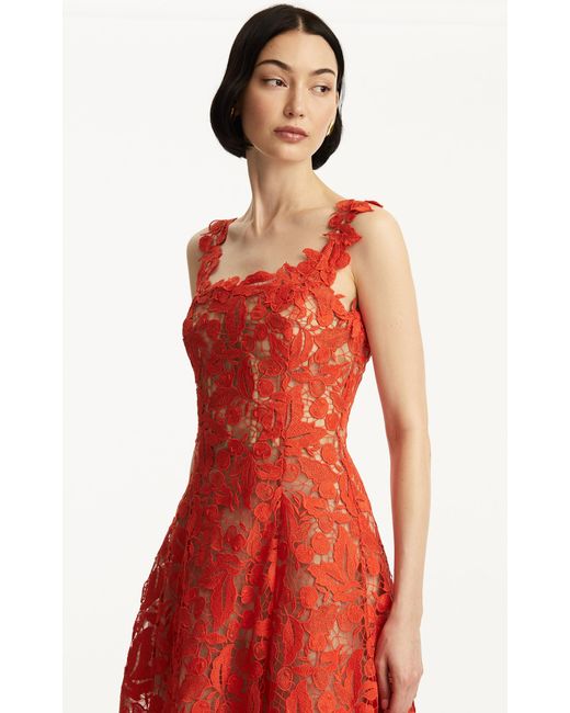 Oscar de la Renta Red Guipure Lace Cocktail Dress