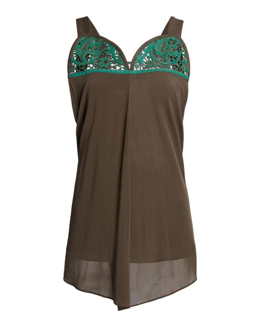 Christopher Esber Green Bac Lasercut Lace Jersey Leather Tank Top