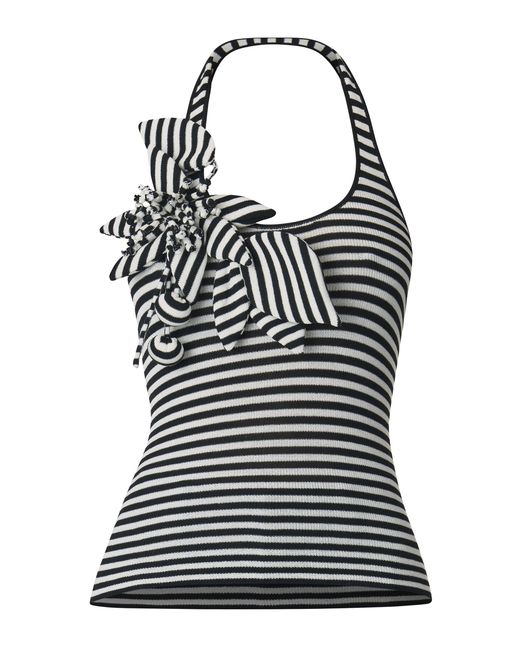 Monse Black Floral-Applique Halter Top