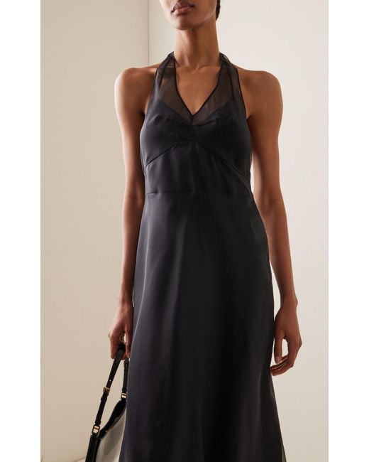 Prada Black Silk Organza Halter Midi Dress