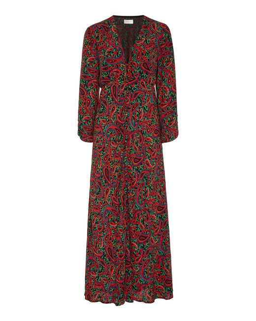 Rixo Red Katie Paisley Crepe Midi Dress