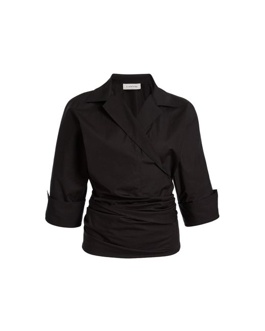 Lanvin Black Cotton Fitted Wrap Shirt