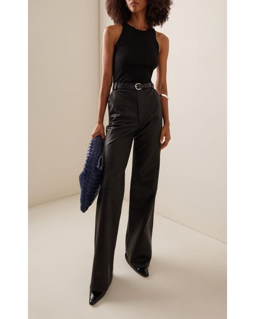 FRAME Black Leather Wide-leg Pants