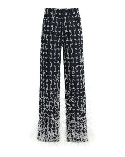 Oscar de la Renta Multicolor Feathered Jacquard Denim Straight-Leg Pants