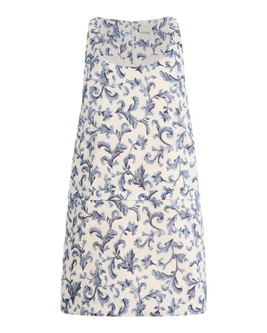 Posse White Rue Baroque-Print Linen-Silk Mini Shift Dress
