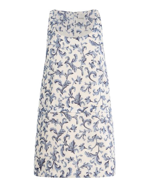 Posse White Rue Baroque-Print Linen-Silk Mini Shift Dress