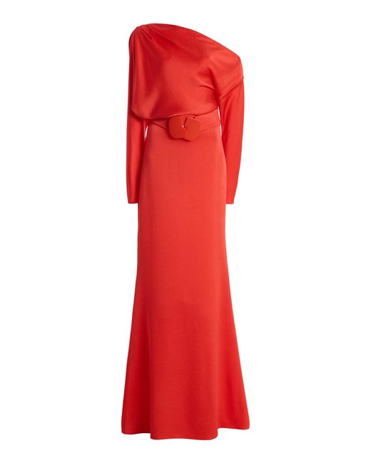 Silvia Tcherassi Red Noelia Off-The-Shoulder Satin Maxi Dress