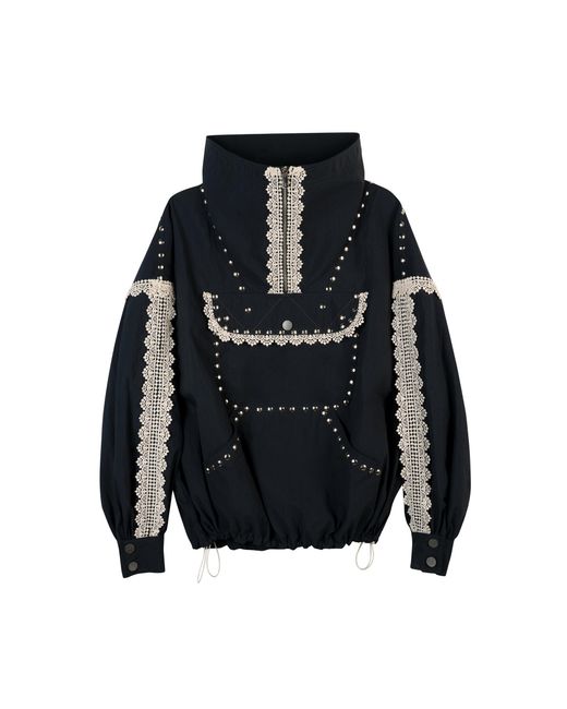 Siedres Black Briza Cotton Hooded Lace-Trim Jacket