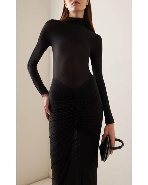 Alaïa Black Draped Jersey Maxi Dress