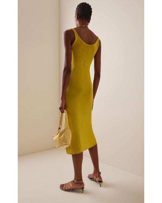 Brandon Maxwell Yellow The Catherine Knit Midi Henley Dress