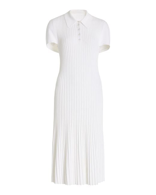 Brandon Maxwell White The Joyce Pleated Knit Midi Dress
