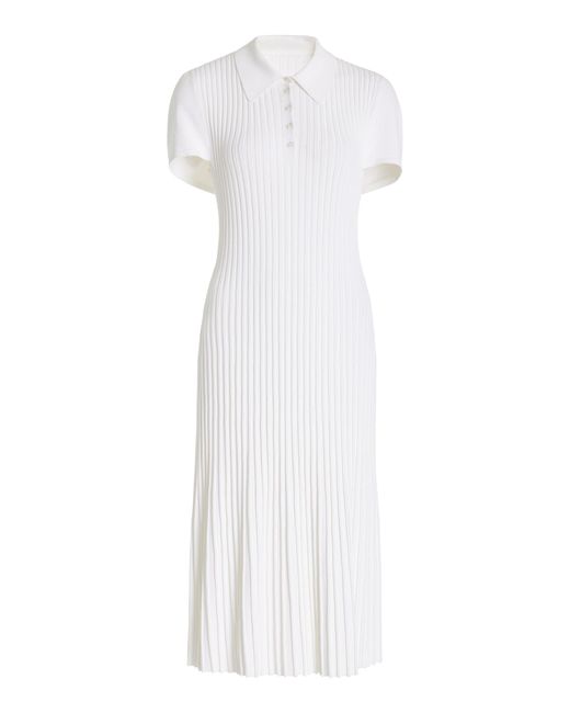 Brandon Maxwell White The Joyce Pleated Knit Midi Dress