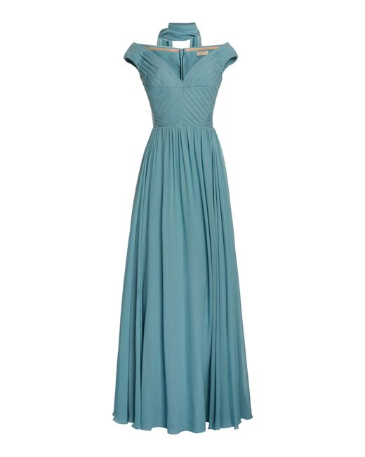 Elie Saab Blue Scarf-detailed Blouson Maxi Dress