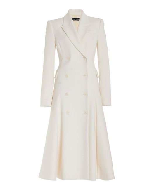 Sergio Hudson White Double-breasted Wool Midi Coat Dress