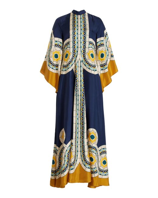 LaDoubleJ Blue Magnifico Printed Silk Twill Maxi Dress