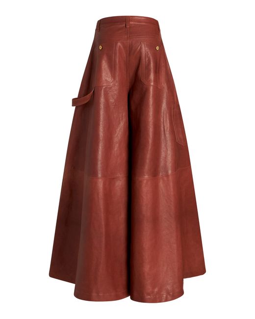 Etro Red Leather Wide-leg Cargo Pants