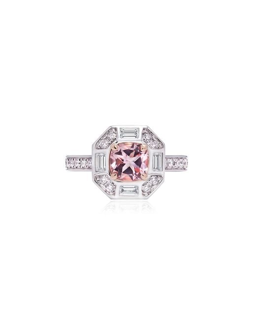 B.P. de Silva Jewellers Pink Deco Darling 18k White Gold Morganite, Diamond Ring