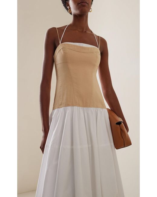 Jonathan Simkhai White Pfeiffer Linen-cotton Bustier Midi Dress