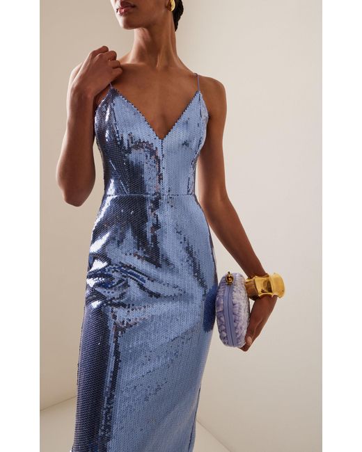 Alex Perry Blue Sequined Satin-crepe Midi Dress