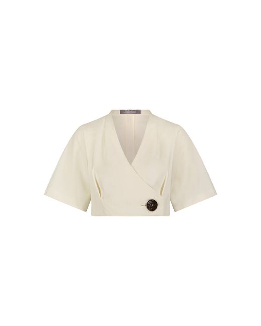 Lela Rose Natural Stretch Cotton Asymmetrical Button Top