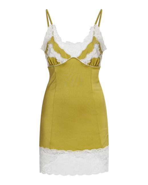 Chloé Yellow Lace-Trimmed Satin Mini Dress