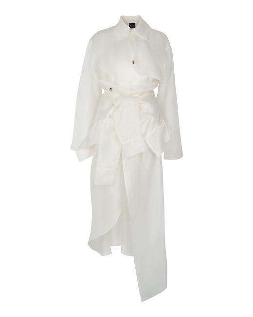 A.W.A.K.E. MODE White Sheer Silk Trench Coat