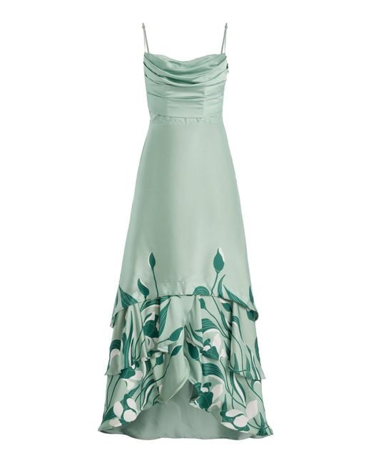 ANDRES OTALORA Green Exclusive Floreada Tulip-Printed Satin Maxi Dress