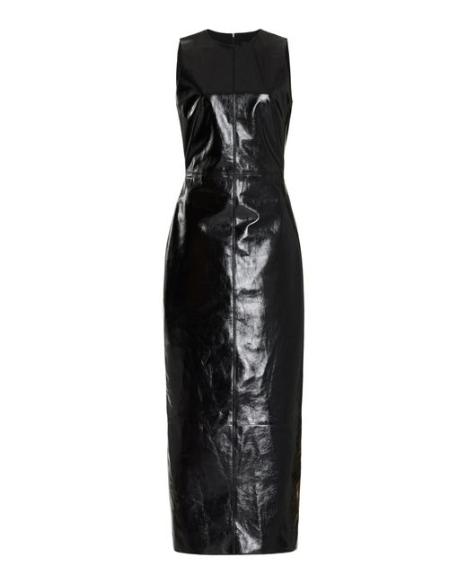Brandon Maxwell Black The Audrey Glazed Leather Column Dress