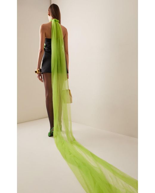 David Koma Green Printed Satin Mini Dress
