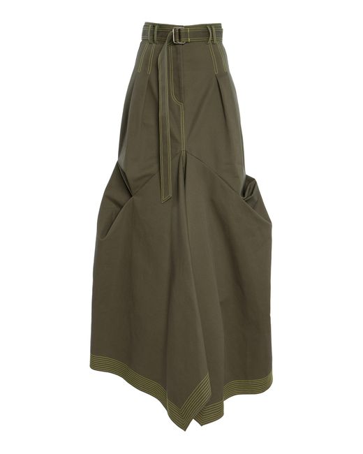 Christopher John Rogers Green Tucked Cotton-Blend Trumpet Maxi Skirt