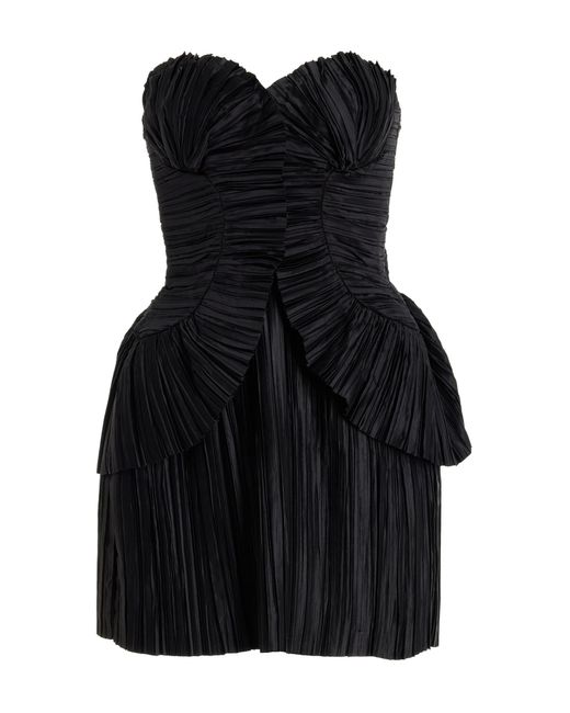 Cult Gaia Black Charlique Strapless Plisse-satin Mini Dress