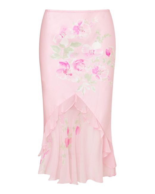 LoveShackFancy Pink Lucinde Silk-Blend Midi Skirt
