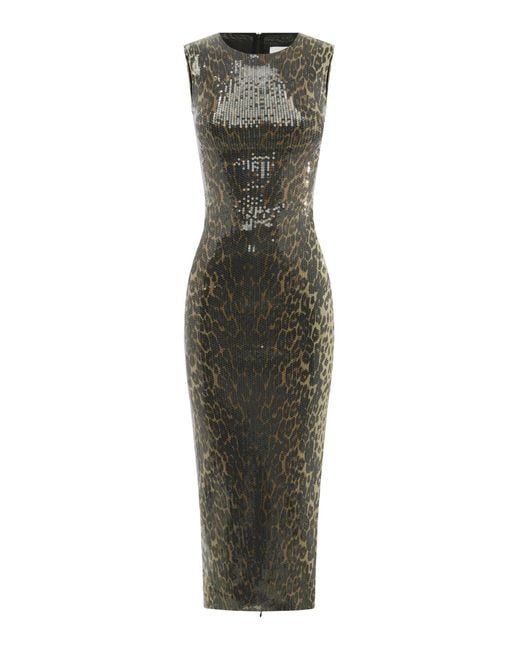 Alex Perry Green Sequined Leopard-Print Midi Dress