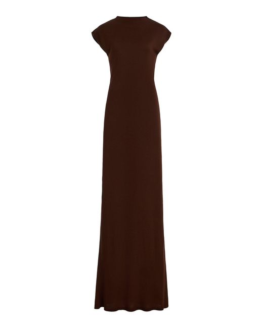 AMIYA Brown Ala Cap Sleeve Maxi Dress