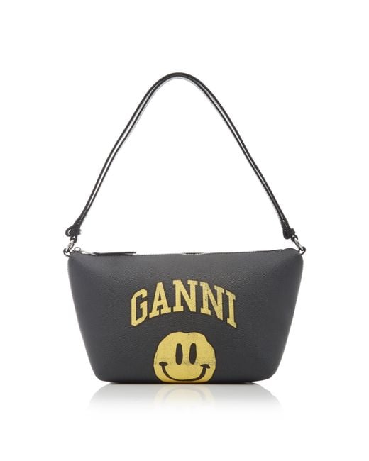 Ganni Black Smiley Face Coated Canvas Shoulder Bag