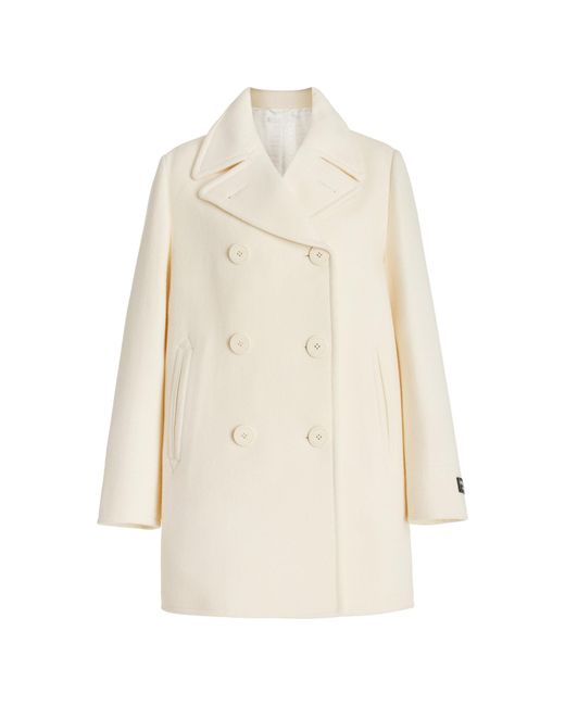 Prada Double-breasted Wool Peacoat in Natural | Lyst