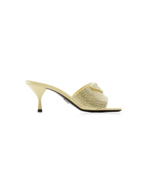 Prada Metallic Crystal-Covered Satin Sandals