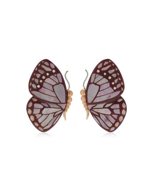 Silvia Furmanovich Brown Marquetry Butterfly Earrings