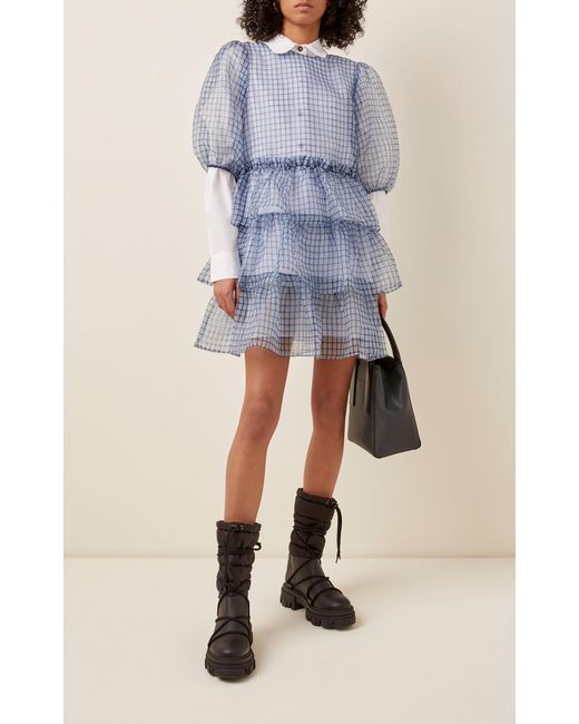 ganni organza dress Shibori Long Asymmetric softly gathered ruching through the body Ganni | Dresses | Ganni
