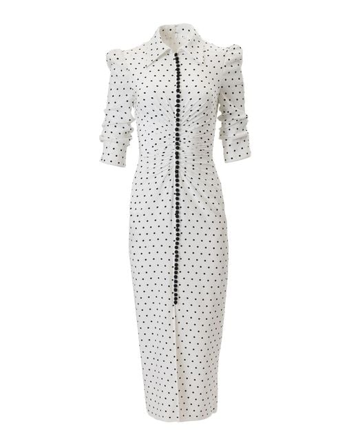 Carolina Herrera White Ruched Dot-Print Double Crepe De Chine Shirt Dress
