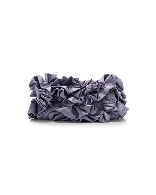 Dries Van Noten Blue Ruffled Satin Envelope Clutch