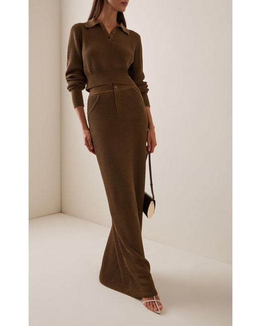 【Aya Muse】 Castuリブニットコットンブレンド maxiスカート AYA MUSE Catsu Ribbed-knit Cotton-blend Maxi Skirt in Brown