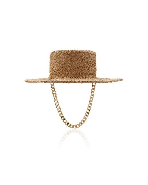 Ruslan Baginskiy Natural Chain-embellished Straw Boater Hat