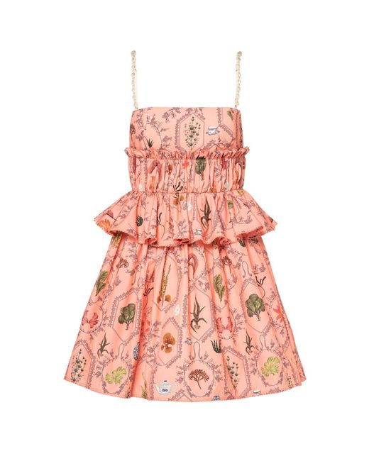 Agua Bendita Pink Salvador Encaje Shirred Cotton Mini Dress