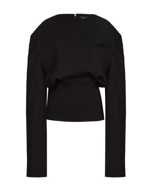 A.W.A.K.E. MODE Black Round Neck Tailored Top